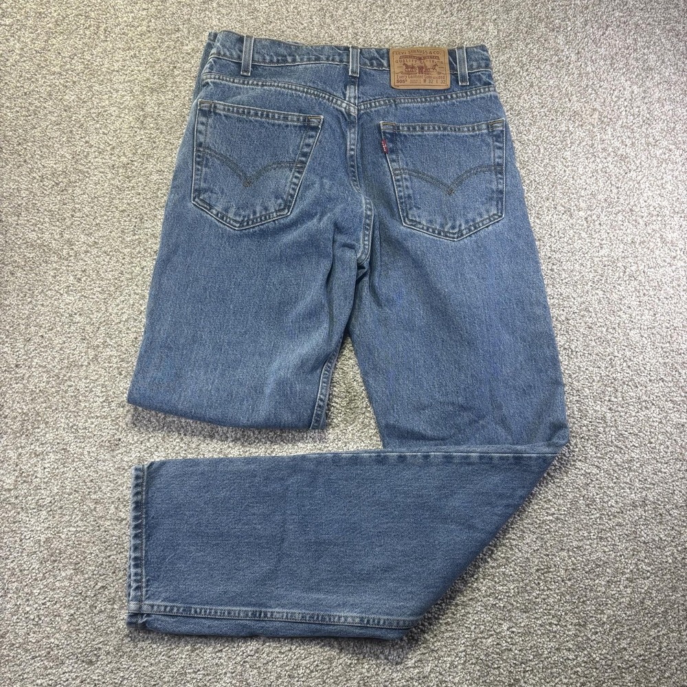 Levis 505 Jeans Mens 32x32 Blue Medium Wash Regular Straight Denim Pants Casual
